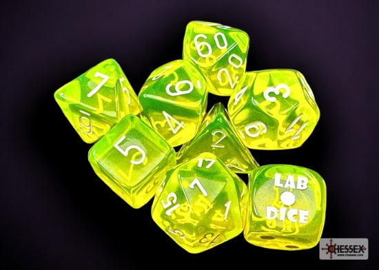 Translucent Neon Yellow/white Polyhedral 7-Dice Set (with bonus die)