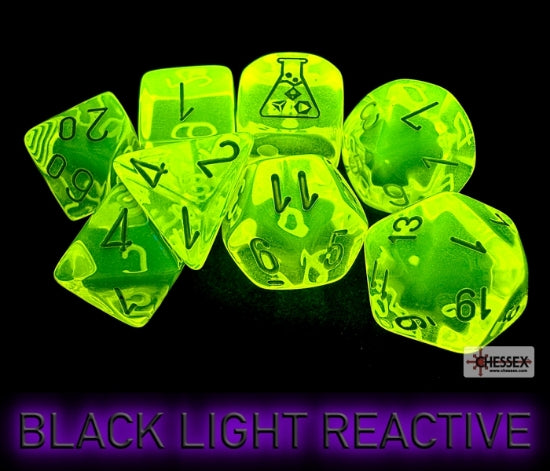 Translucent Neon Yellow/white Polyhedral 7-Dice Set (with bonus die)