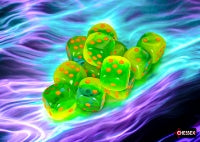 Gemini Plasma Green-Teal/orange Luminary 16mm d6 Dice Block (12 dice)