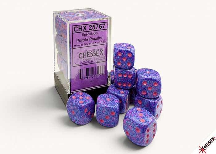 Speckled Purple Passion 16mm d6 Dice Block (12 dice)