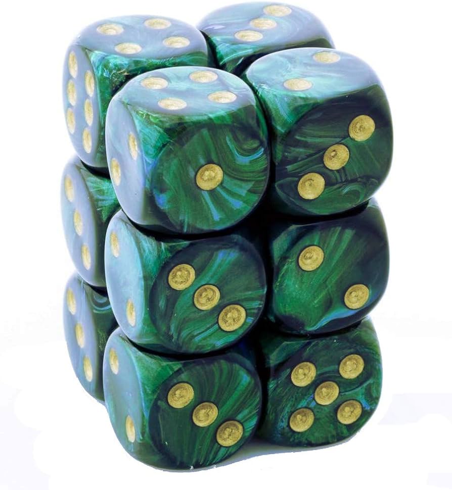 Scarab Jade/gold 16mm d6 Dice Block (12 dice)