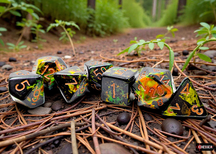 Brush Deep Forest/gold Polyhedral (7-Dice Set)
