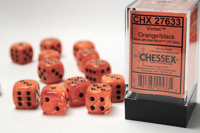 Cortex Orange/black 16mm d6 Dice Block (12 dice)