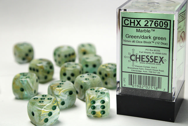 Marble Green/dark Green 16mm d6 Dice Block (12 dice)