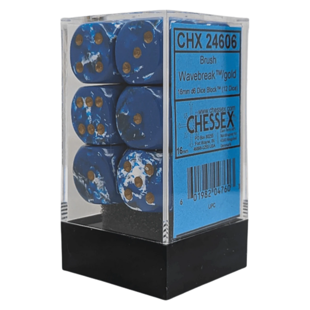 Brush Wavebreak Gold 16mm d6 Dice Block (12 dice)