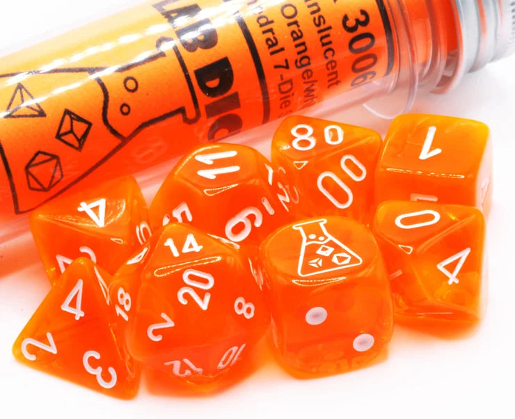 Chessex Translucent Neon Orange/White Lab Dice Set (with bonus die)