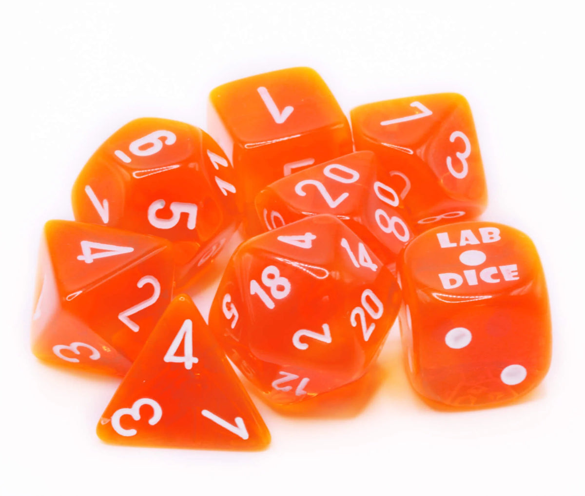 Chessex Translucent Neon Orange/White Lab Dice Set (with bonus die)