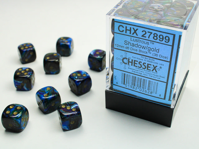 Lustrous Shadow/gold 12mm d6 Dice Block (36 dice)