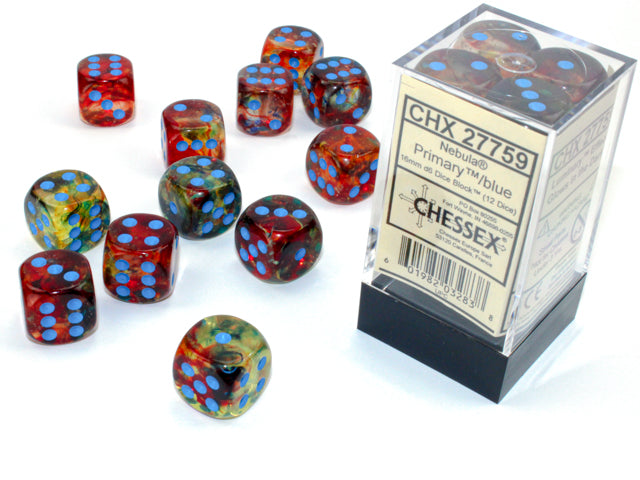 Nebula Primary/blue 16mm d6 Dice Block (12 dice)