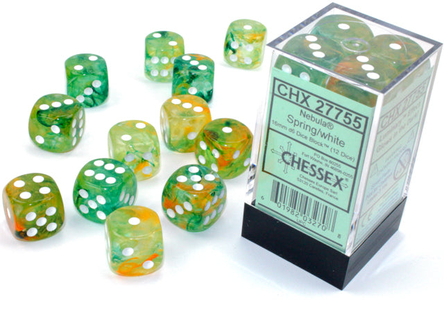 Nebula Spring/white 16mm d6 Dice Block (12 dice)
