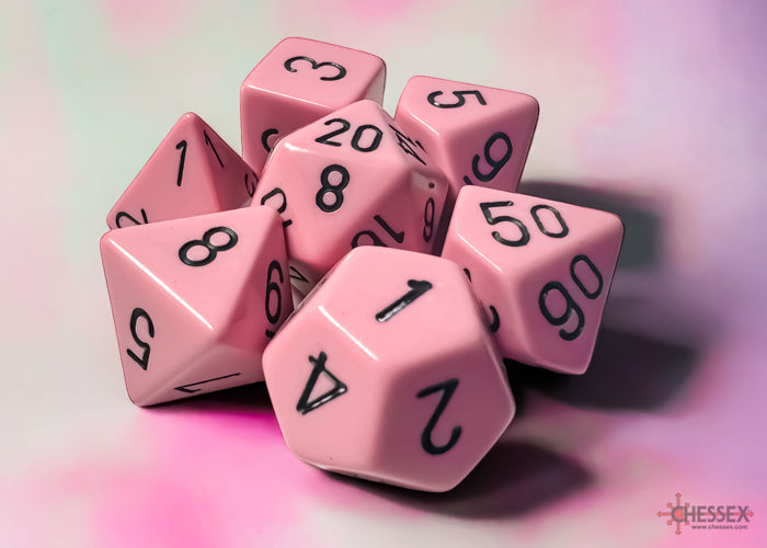 Opaque Pastel Pink/black Polyhedral (7-Dice Set)