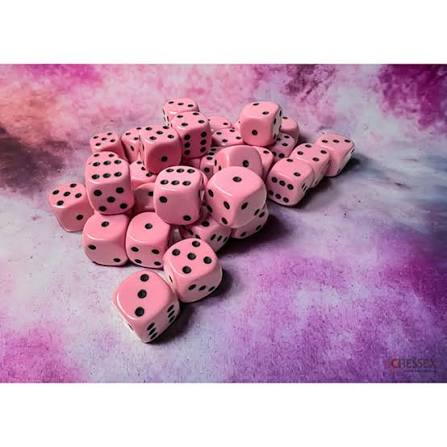 Opaque Pastel Pink/Black 12mm d6 Dice Block (36 dice)