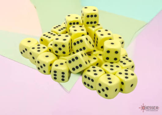 Opaque Pastel Yellow/Black 12mm d6 Dice Block (36 dice)