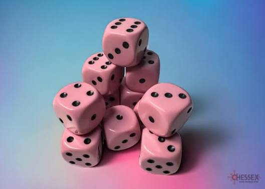 Opaque Pastel Pink Black 16mm d6 Dice Block (12 dice)
