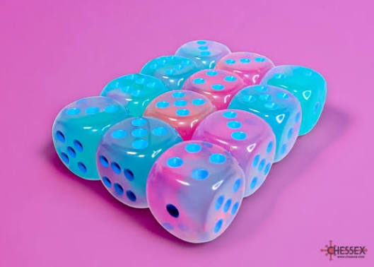 Gemini Gel Green-Pink Blue 16mm d6 Dice Block (12 dice)